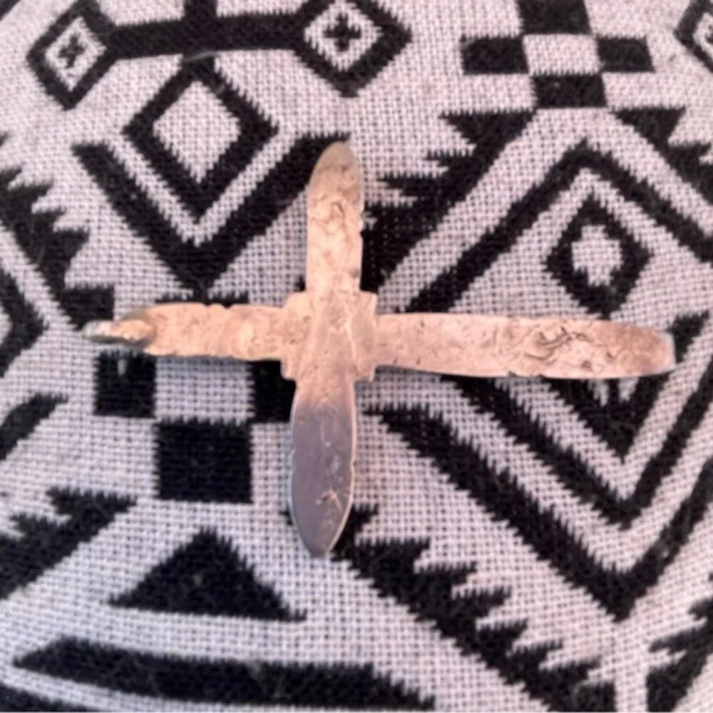 Vintage Navajo Cross Sand Cast Silver Pendant